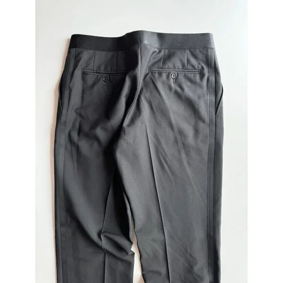 NWOT Men's CANALI Black Travel Wool Mohair Satin-Trimmed Tuxedo Pants, Size 46R - Picture 9 of 16